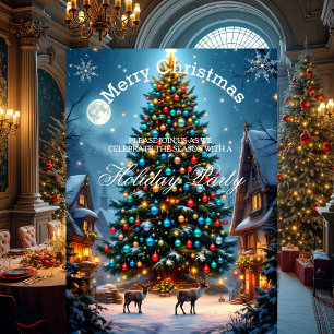 Weihnachtsbaum-Feier Winter-Rentiere Schnee Einladung