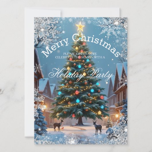 Weihnachtsbaum Feier Winter rustikale Häuser Einladung (Vorderseite)