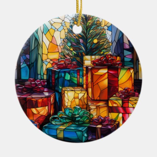 Weihnachtsbaum feierliche Geschenke festgehalten G Keramik Ornament (Vorne)