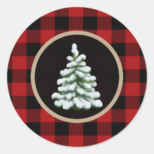Weihnachtsbaum Feiertag Rot Büffel Karo </br> was  Runder Aufkleber