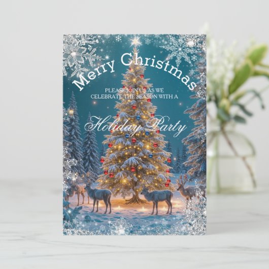 Weihnachtsbaum Feiertag Winter Wunderland Einladung (Stehend Vorderseite)