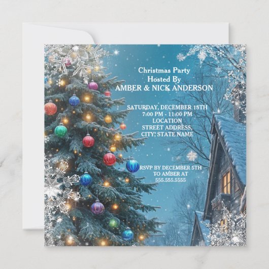 Weihnachtsbaum Feiertag Winterregenfest Schnee Einladung (Rückseite)