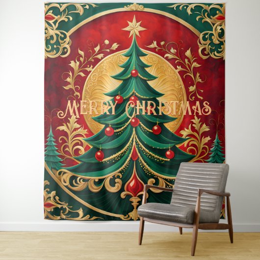 Weihnachtsbaum-Feiertags-Hintergrund Wandteppich (Beispiel)