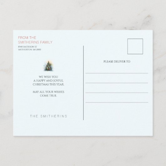 Weihnachtsbaum Feiertagspostkarte (Rückseite)