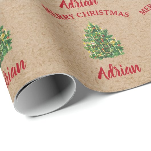 Weihnachtsbaum Festlicher Individuelle Name Kraft Geschenkpapier (Rolleneckpunkt)