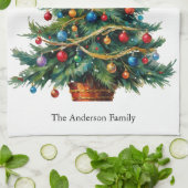 Weihnachtsbaum Festlicher Winterurlaub Personalisi Geschirrtuch (Gefaltet)