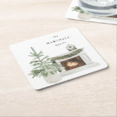 Weihnachtsbaum & Feuerplatz & Name Rechteckiger Pappuntersetzer (angewinkelt)