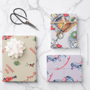 Weihnachtsbaum Feuerplatz Pferdspielzeug Familieng Geschenkpapier Set