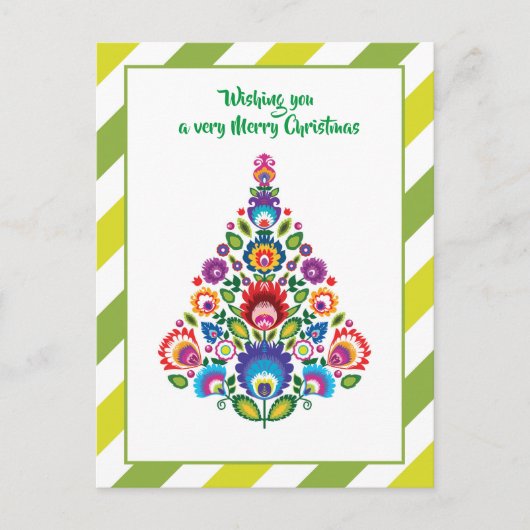 🎄 Weihnachtsbaum Folklore grün Feiertag Postkarte (Vorderseite)