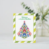 🎄 Weihnachtsbaum Folklore grün Feiertag Postkarte (Stehend Vorderseite)