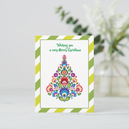 🎄 Weihnachtsbaum Folklore grün Feiertag Postkarte (Stehend Vorderseite)