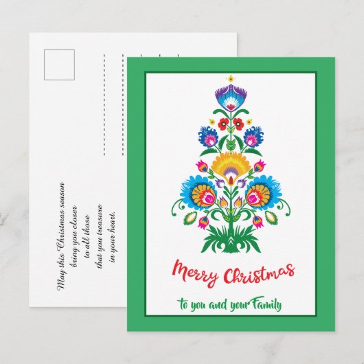 🎄 Weihnachtsbaum Folklore grün Feiertag Postkarte (Vorne/Hinten)