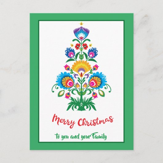 🎄 Weihnachtsbaum Folklore grün Feiertag Postkarte (Vorderseite)