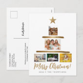 Weihnachtsbaum-Foto Collage Gold Star Feiertagspostkarte (Vorne/Hinten)