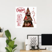 Weihnachtsbaum Foto Collage Roter Stil Poster (Heimbüro)
