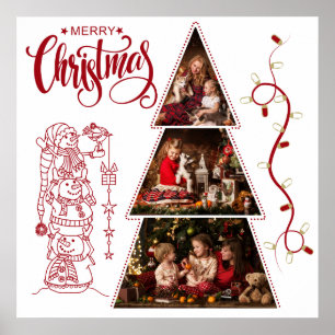 Weihnachtsbaum Foto Collage Roter Stil Poster