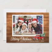 Weihnachtsbaum Foto Roter LKW Rustikales Holz 2 Se Karte (Vorderseite)