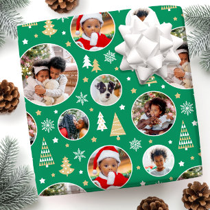 Weihnachtsbaum-Fotos Schneeflocken Kiefergrün Geschenkpapier
