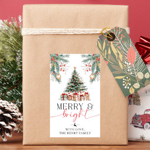 Weihnachtsbaum frohe und helle Geschenkstempel Sti Rechteckiger Aufkleber