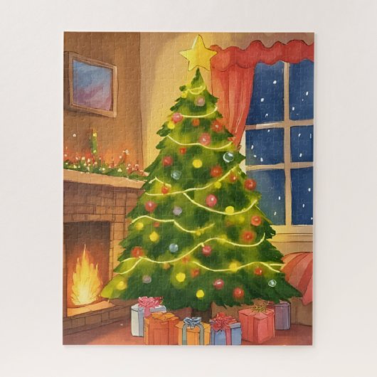 Weihnachtsbaum | Frohe Weihnachten Malerei Puzzle (Vertikal)
