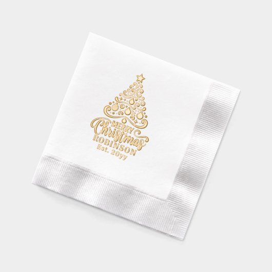 Weihnachtsbaum Frohe Weihnachtsfamilie Datum Servietten Mit Folie (Links)