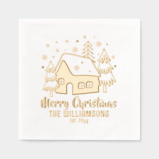 Weihnachtsbaum Frohe Weihnachtsfamilie Datum Servietten Mit Folie (Vorderseite)