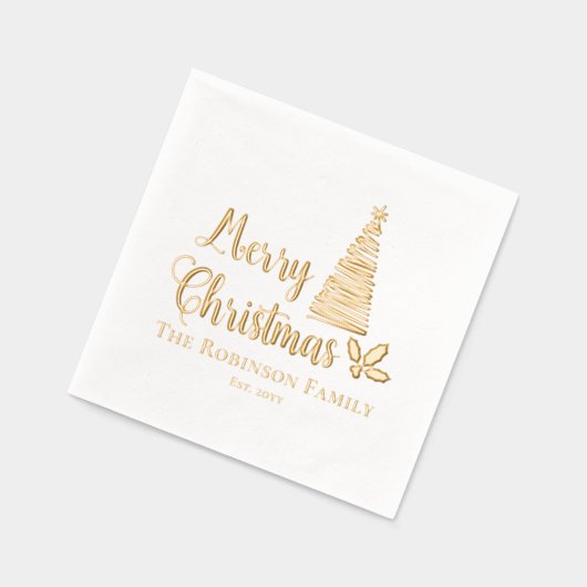 Weihnachtsbaum Frohe Weihnachtsfamilie Datum Servietten Mit Folie (Links)