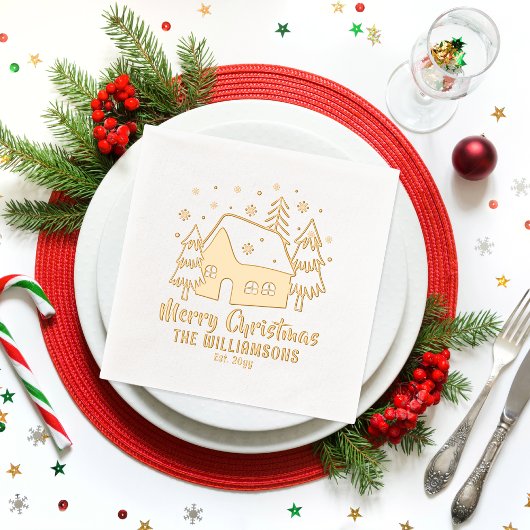 Weihnachtsbaum Frohe Weihnachtsfamilie Datum Servietten Mit Folie