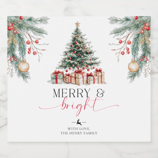 Weihnachtsbaum fröhlich und hell Geschenk Schaumweinetikett (Einzelnes Label)