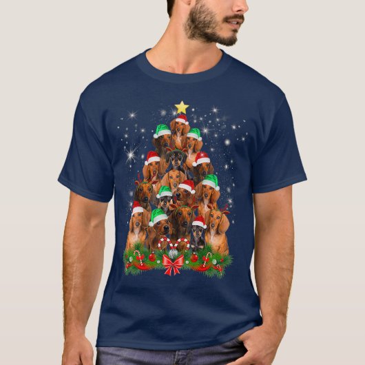 Weihnachtsbaum Funny Pajamas Xmas Dackel T-Shirt (Vorderseite)
