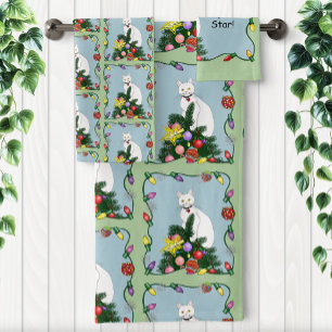 Weihnachtsbaum Funny White Cat Badhandtuch Set