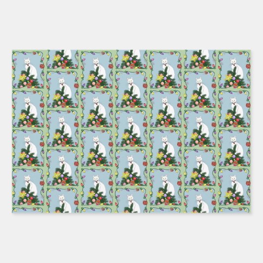 Weihnachtsbaum Funny White Cat Geschenkpapier Set (Vorderseite 2)