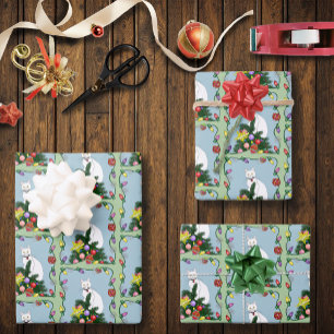Weihnachtsbaum Funny White Cat Geschenkpapier Set