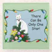 Weihnachtsbaum Funny White Cat Glasuntersetzer (Vorderseite)