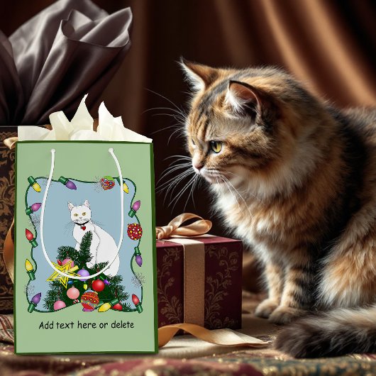 Weihnachtsbaum Funny White Cat Mittlere Geschenktüte