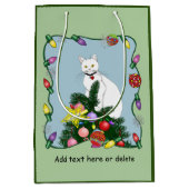 Weihnachtsbaum Funny White Cat Mittlere Geschenktüte (Vorderseite)