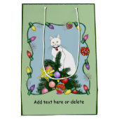 Weihnachtsbaum Funny White Cat Mittlere Geschenktüte (Rückseite)