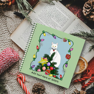 Weihnachtsbaum Funny White Cat Notizblock