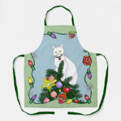 Weihnachtsbaum Funny White Cat Schürze (Vorderseite)