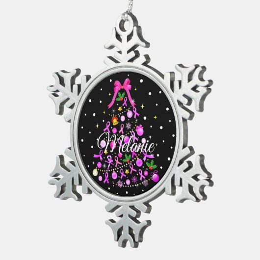 Weihnachtsbaum für Brustkrebs Schneeflocken Zinn-Ornament (Rechts)