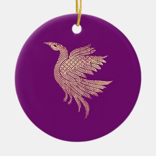 Weihnachtsbaum für lila und goldene Vögel Keramik Ornament (Vorne)