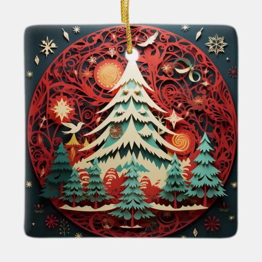 Weihnachtsbaum für Papier ausschneiden Keramikornament (Vorderseite)