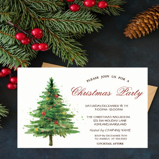 Weihnachtsbaum für Wasserfarben Corporate Party Einladung