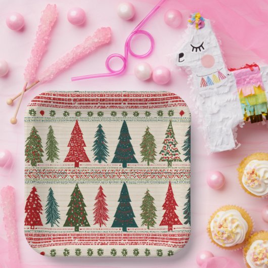 Weihnachtsbaum Gemustert Pappteller (Party)