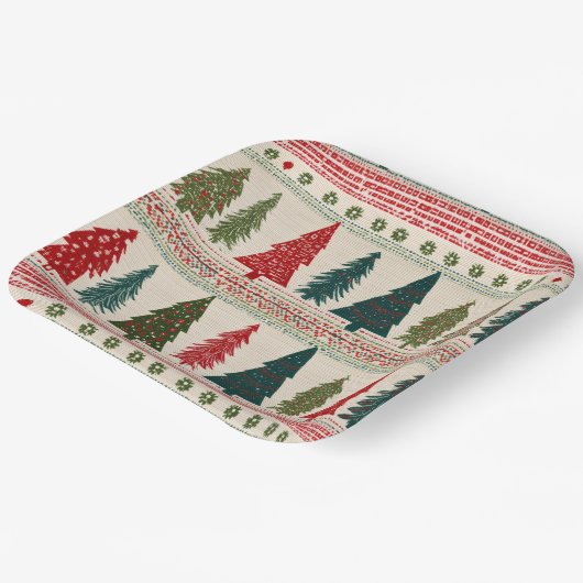 Weihnachtsbaum Gemustert Pappteller (Gewinkelt)