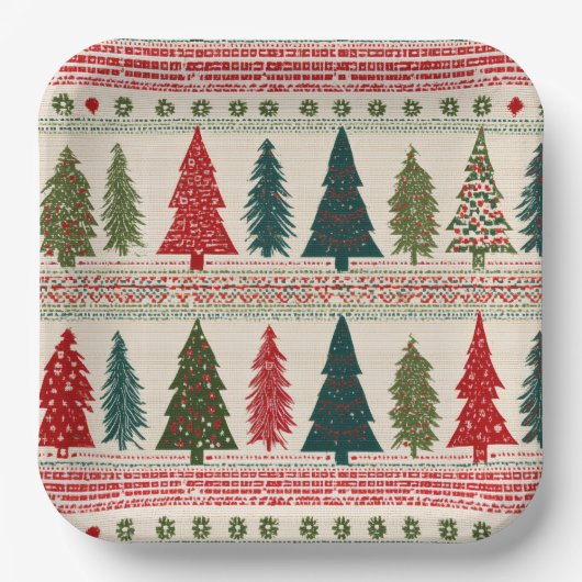 Weihnachtsbaum Gemustert Pappteller (Vorderseite)