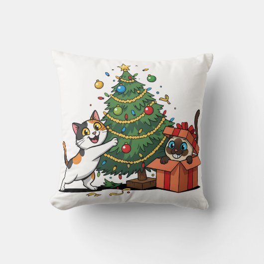Weihnachtsbaum & Geschenk Überraschung Katzen Kissen (Vorderseite)
