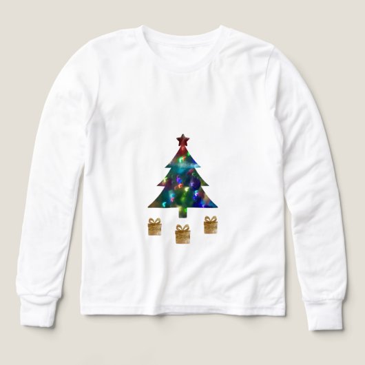 Weihnachtsbaum & Geschenke Kinder Langarmshirt (Design Vorderseite)