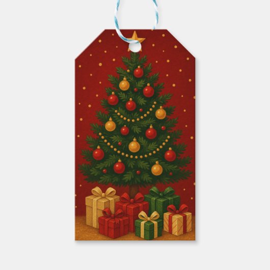 🎄 Weihnachtsbaum & Geschenke - klassische Feriend Geschenkanhänger (Vorderseite)
