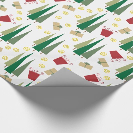 Weihnachtsbaum & Geschenke Retro Muster Geschenkpapier (Ecke)